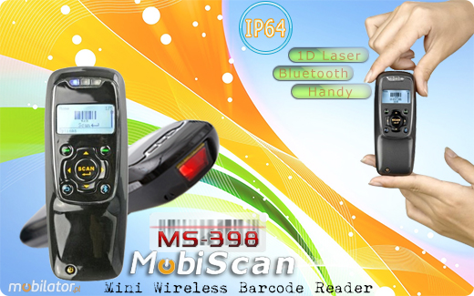 MobiScan Hand Mini MS398 Bluetooth 2.0 MOBISCAN HAND MINI MS-398 IP64 Skaner 1D Laser Bezprzewodowy Bluetooth 2.0 Porczny MobiSCAN  Kompatybilny Windows Android IOS mobilator.pl New Portable Devices Mobilne Skanery kodw kreskowych MINI