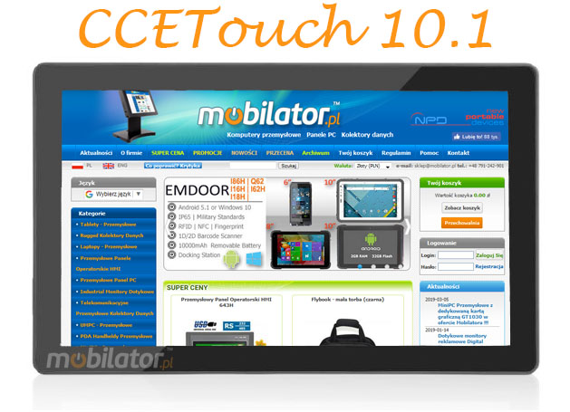 Mobilator ccetouch CTPC1013RD Flat Design PCAP Fanless Touch PC, LED panel, 10 points touch screen, built-in WIFI, 12V DC input