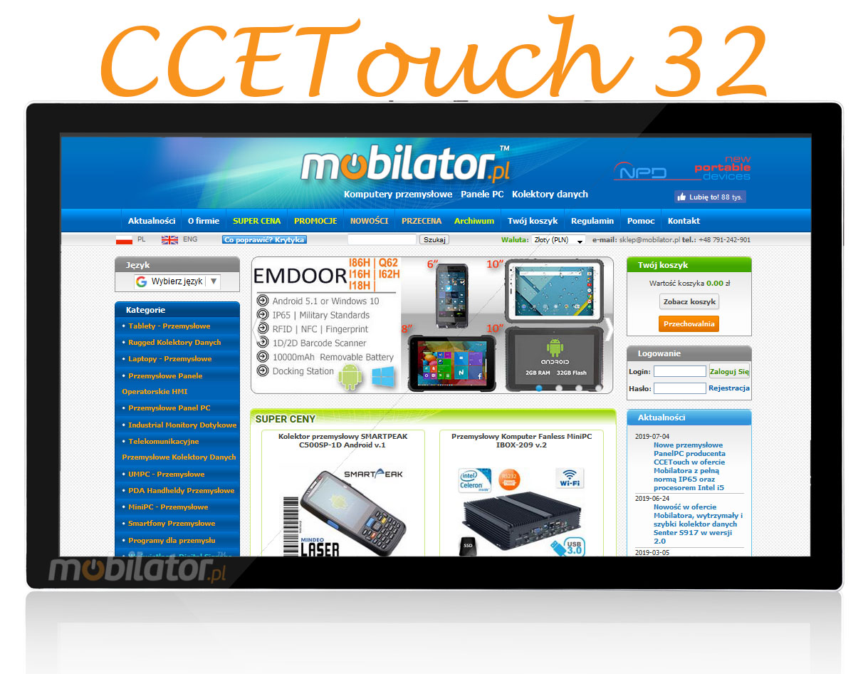Mobilator Flat CTPC032D102R PCAP Fanless Touch PC, LED panel, 10 points touch screen, built-in WIFI, 12V DC input mobilator polska new ccetouch