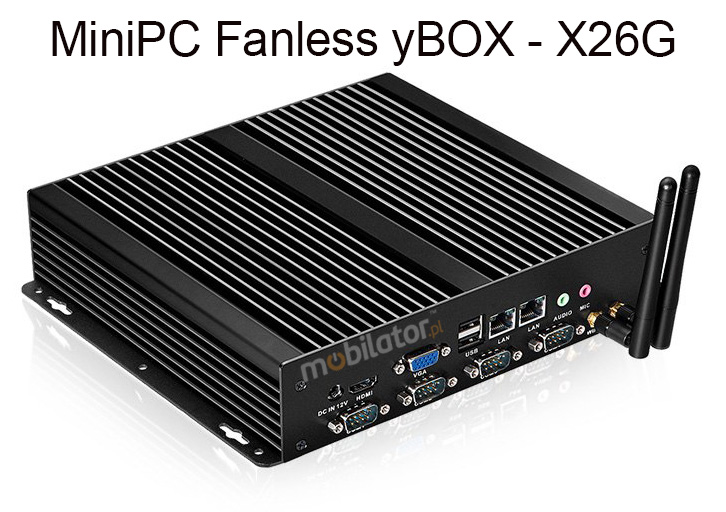Computer Industry Fanless MiniPC with 4 COM RS232 MiniPC yBOX-X26G new design look mobilator fast lan rj45