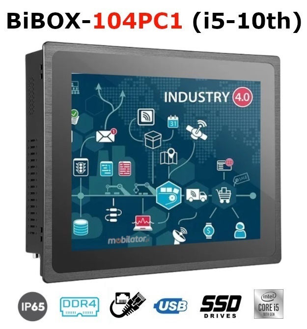 BiBOX-104PC1 (i5-10th) Industrial PanelPC with modern i5 processor with IP65 resistance standard per screen (1xLAN, 4xUSB)