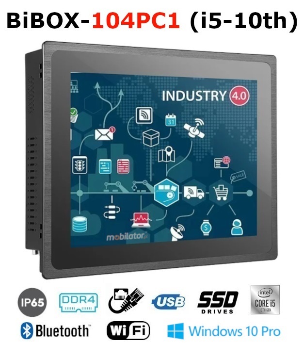BiBOX-104PC1 (i5-10th) Industrial PanelPC with modern i5 processor with WiFi + Bluetooth module. WINDOWS 10 PRO license