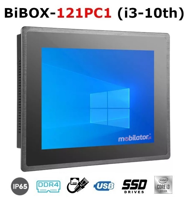 BiBOX-121PC1 (i3-10th) Industrial PanelPC with modern i3 processor with IP65 resistance standard per screen (1xLAN, 4xUSB)