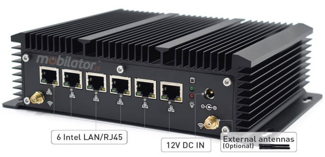 HyBOX 1009 rear panel connectors of a high-performance good MiniPC for transport use