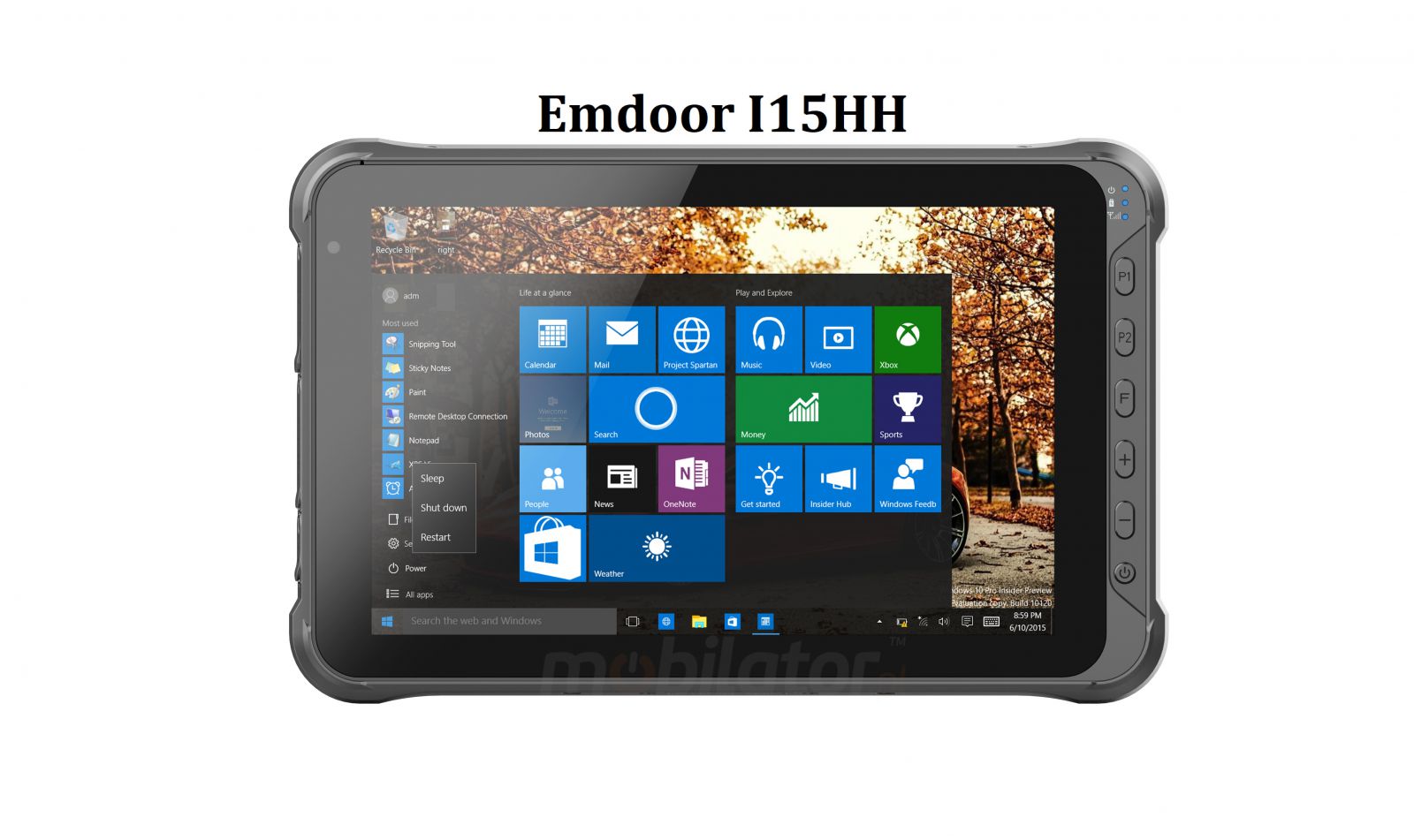Emdoor I15HH v.10 - Multitasking tablet with WINDOWS 10 IoT, UHF RFID, with BT 4.2 module, 4G, 4GB RAM memory, 128GB disk, Honeywell 2D code reader 