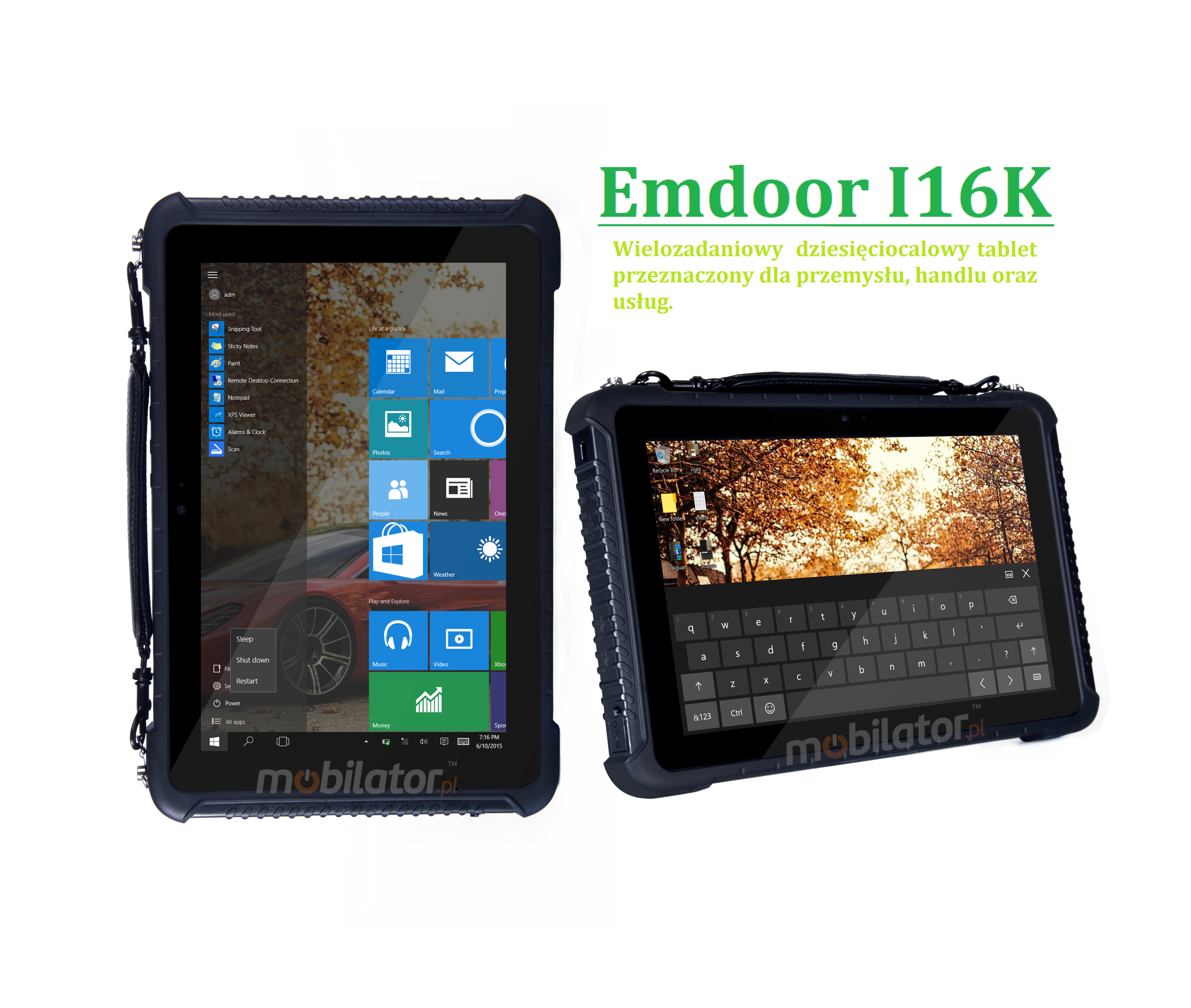 Emdoor I16K v.10 - Multitasking tablet with WINDOWS 10 Home system, with BT 4.2 module, 4G, 4GB RAM memory, 128GB disk, 1D MOTO code reader 
