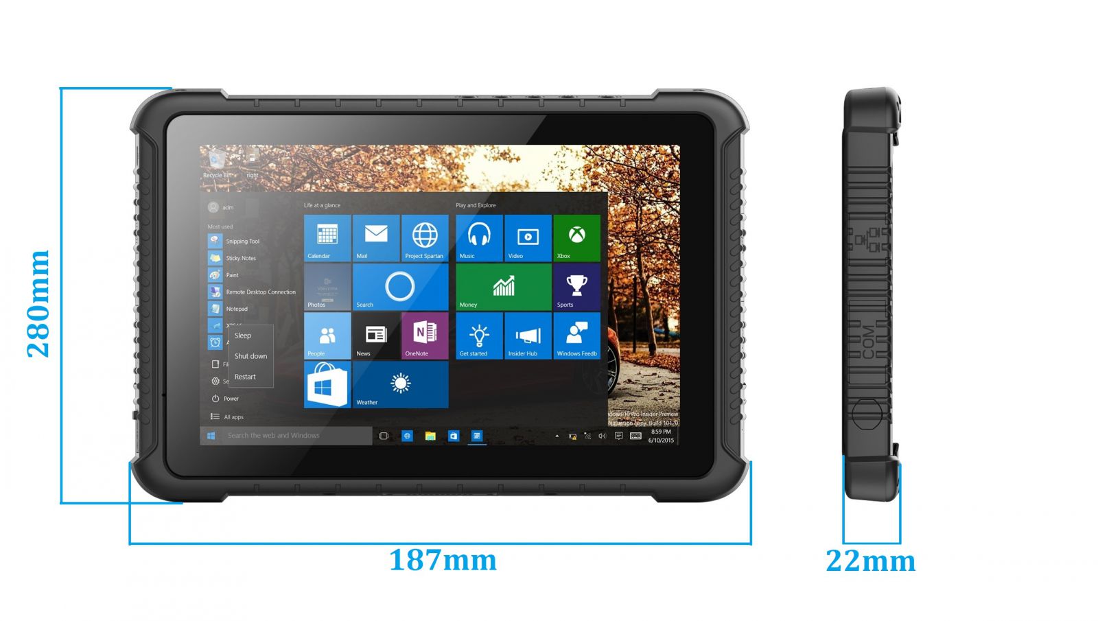 Emdoor I16K v.10 - Multitasking tablet with WINDOWS 10 Home system, with BT 4.2 module, 4G, 4GB RAM memory, 128GB disk, 1D MOTO code reader 