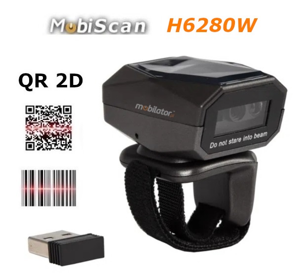 MobiScan H6280W finger barcode reader ring scanner (1D / 2D) + reader NFC RFID radio, Bluetooth connection