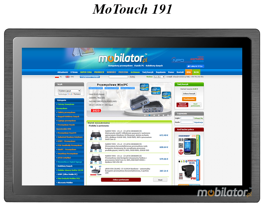 MoTouch 191 v.1 - TFT LCD 19-inch rugged industrial touch monitor - with IP65 standard on the front of the housing