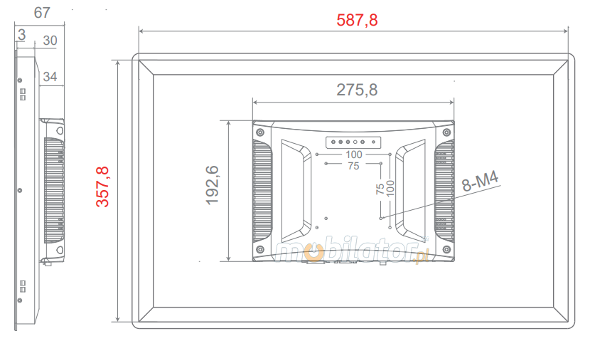 MoTouch 191 v.1 - TFT LCD Wzmocniony przemysowy Monitor dotykowy 19  cali - z norm IP65 na przedni cz obudowy