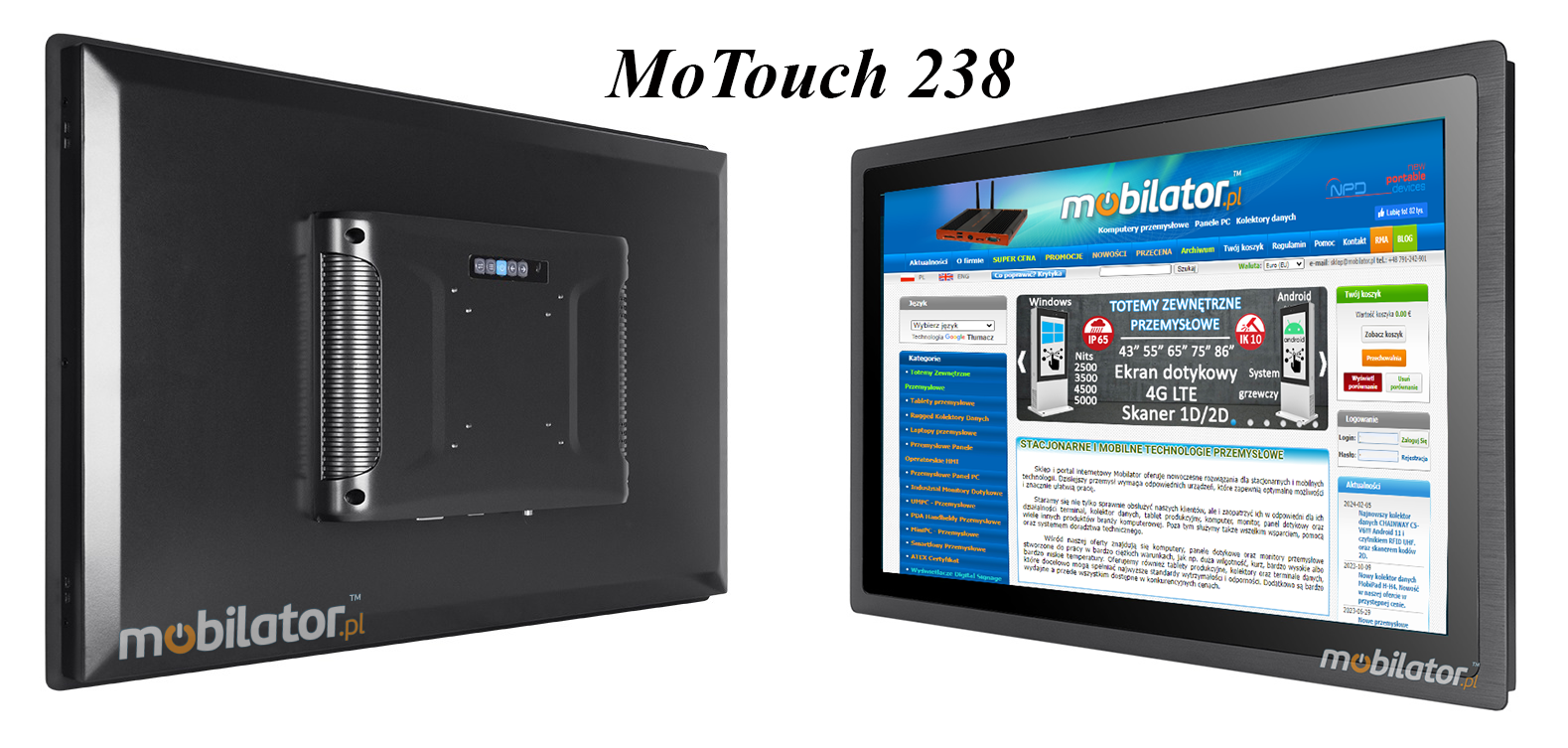 MoTouch 238 -  Industrial Monitor with IP65 on front cover capacitive 238 LCD TFT mobilator.pl New Portable Devices DVI VGA HDMI