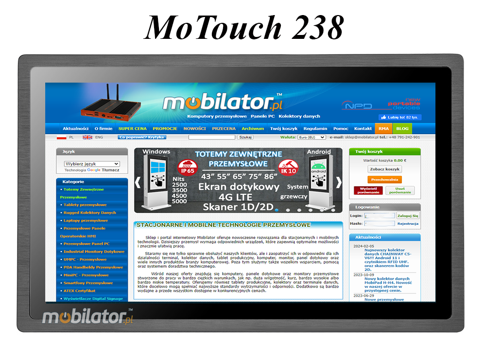 MoTouch 238 -  Industrial Monitor with IP65 on front cover capacitive 23,8 LCD mobilator.pl New Portable Devices DVI VGA HDMI