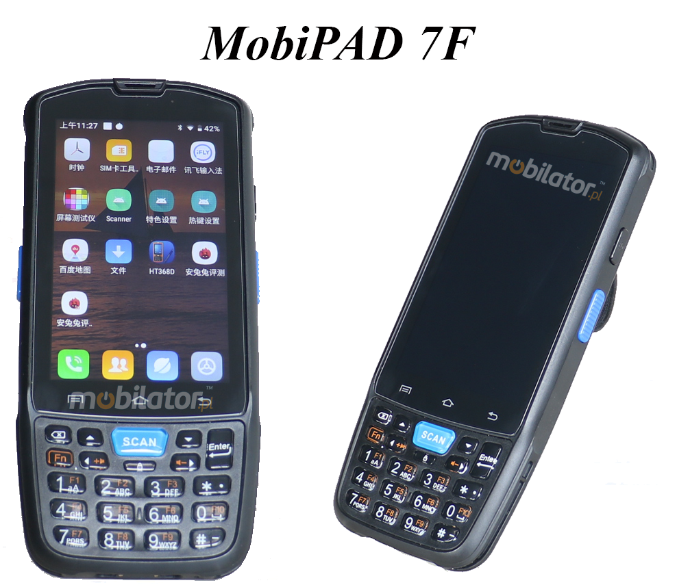 MobiPAD 7F - data collector with IP67 standard, resistant to falls and splashes, 2GB RAM and 16GB ROM, 2D barcode scanner, Android 9, 8-core processor, Wifi and Bluetooth