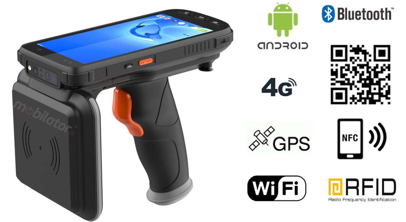 MobiPad XX-B6 v.9 - Industrial data collector (IP65) with a 2D code scanner (Zebra SE4710) and NFC + 4G LTE + Bluetooth + WiFi + UHF 18m + Pistol Grip 