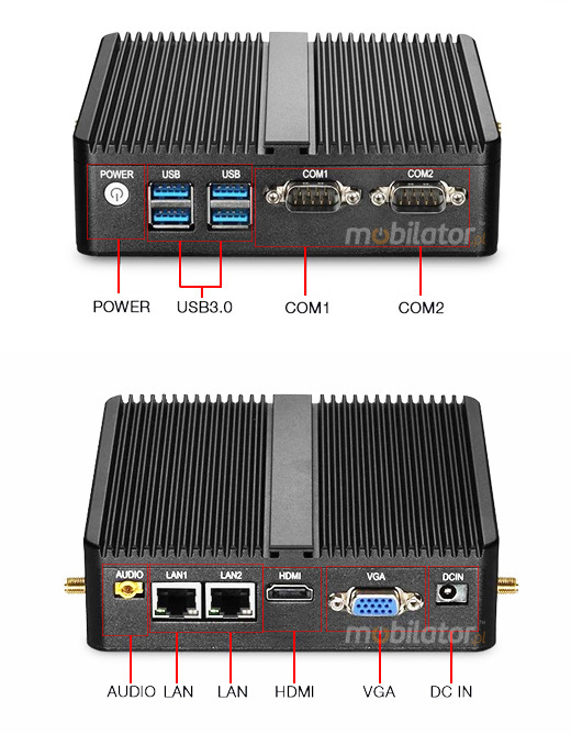 Computer Industry Fanless MiniPC yBOX GX30 - J1900 v.3 new design connectors rs232 com mobilator fast 2 lan rj45