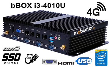 bBOX i3-4010U v.6 - Reinforced fanless mini PC with 4G LTE technology and 256 GB SSD disk