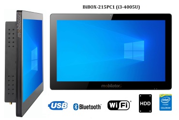 BiBOX-215PC1 (i3-4005U) v.7 - 8GB RAM Panel computer with a touch screen, (working on Windows 10 and Linux) WiFi, with HDD (500 GB) and Bluetooth