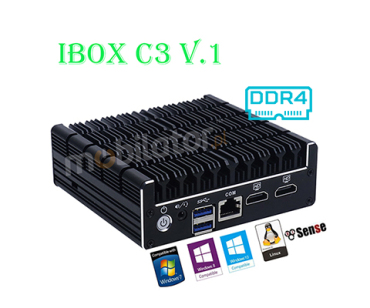 iBOX C3 v.1 - Durable miniPC with Intel Celeron processor, 4x USB 2.0, 2x USB 3.0, 1x RJ-45 COM and 2x RJ-45 LAN connectors