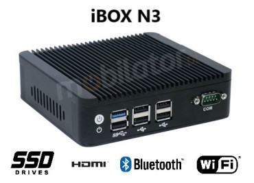 IBOX N3 v.2 - Industrial miniPC with Intel Celeron processor, 4x USB 2.0, 2x USB 3.0, 1x VGA, 2x RJ-45 LAN, WiFI and BT, 4GB RAM and 64GB SSD 