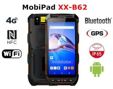 MobiPad XX-B62 v.8 - Waterproof handheld mobile terminal (Android 10 System) with NFC + 4G LTE + Bluetooth + WiFi - with increased flash memory and RAM (4GB + 64GB)