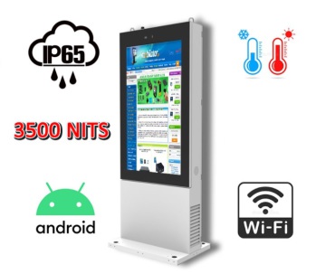 NoMobi Trex 65 v.12 - Advertising, outdoor standing totem with a protective galvanic layer, online management system and a screen with a brightness of 3500 nits