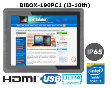 BiBOX-190PC1 (i3-10110U) v.1 – Waterproof Industrial Panel PC with powerful Intel Core i3, IP65 and 4GB RAM (1xLAN, 4xUSB) processor