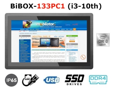 BiBOX-133PC1 (i3-10th) v.1 - Metal industrial panel computer with IP65 resistance standard for the front panel and Intel Core i3