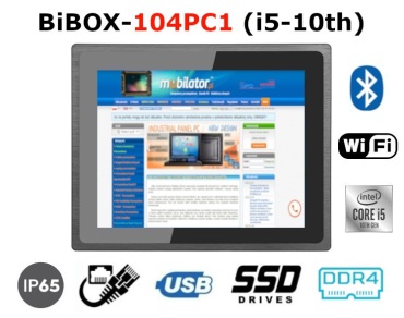 BiBOX-104PC1 (i5-10th) v.2 - Modern panel computer for warehouse, resistant (IP65) with WiFi, Bluetooth with 128GB SSD disk, (1xLAN, 4xUSB)