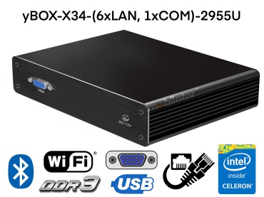 Bezwentylatorowy mini komputer przemysowy do sterowania procesami produkcyjnymi - 512GB SSD, WiFi, Bluetooth - MiniPC yBOX-X34-(6xLAN, 1xCOM)-2955U