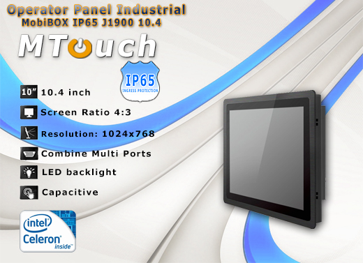 MTouch Operatorski Panel Przemyslowy MobiBOX IP65 J1900 10.4 Komputer panelowy Panel PC  Przemysowy komputer panelowy Ekran pojemnociowy capacitive wywietlacz 10 cali mobilator.pl New Portable Devices Windows RS-232 COM VGA HDMI Intel Celeron 