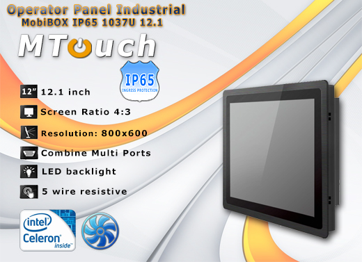 MTouch Operatorski Panel Przemyslowy MobiBOX IP65 Fanless 1900 12.1 Komputer panelowy Panel PC  Przemysowy komputer panelowy Ekran rezystancyjny 5 wire resistive wywietlacz 12.1 cali mobilator.pl New Portable Devices Windows RS-232 COM VGA HDMI Intel Celeron 