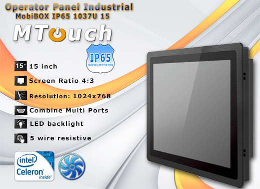 MTouch Operatorski Panel Przemyslowy MobiBOX IP65 1037U 15 Komputer panelowy Panel PC  Przemysowy komputer panelowy Ekran rezystancyjny 5 wire resistive wywietlacz 15 cali mobilator.pl New Portable Devices Windows RS-232 COM VGA HDMI Intel Celeron 