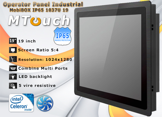 MTouch Operatorski Panel Przemyslowy MobiBOX IP65 1037U 19 Komputer panelowy Panel PC  Przemysowy komputer panelowy Ekran rezystancyjny 5 wire resistive wywietlacz 19 cali mobilator.pl New Portable Devices Windows RS-232 COM VGA HDMI Intel Celeron 