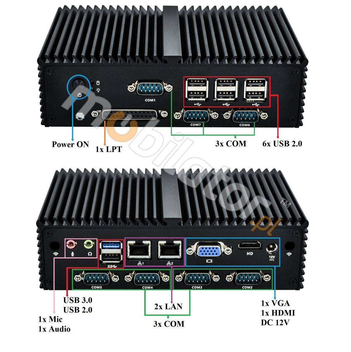MiniPC - Industrial Fanless Computer mBOX Q190X - LPT HDD WiFi