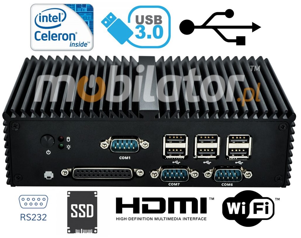 Mini Fanless Computer - Industrial Fanless MiniPCmBOX Q190X - LPT SSD WiFi