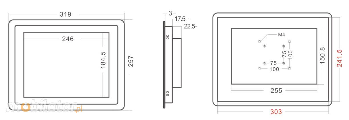 MoTouch 12.1 -  Industrial Monitor with IP65 on front cover capacitive 12.1 LED mobilator.pl New Portable Devices DVI VGA HDMI