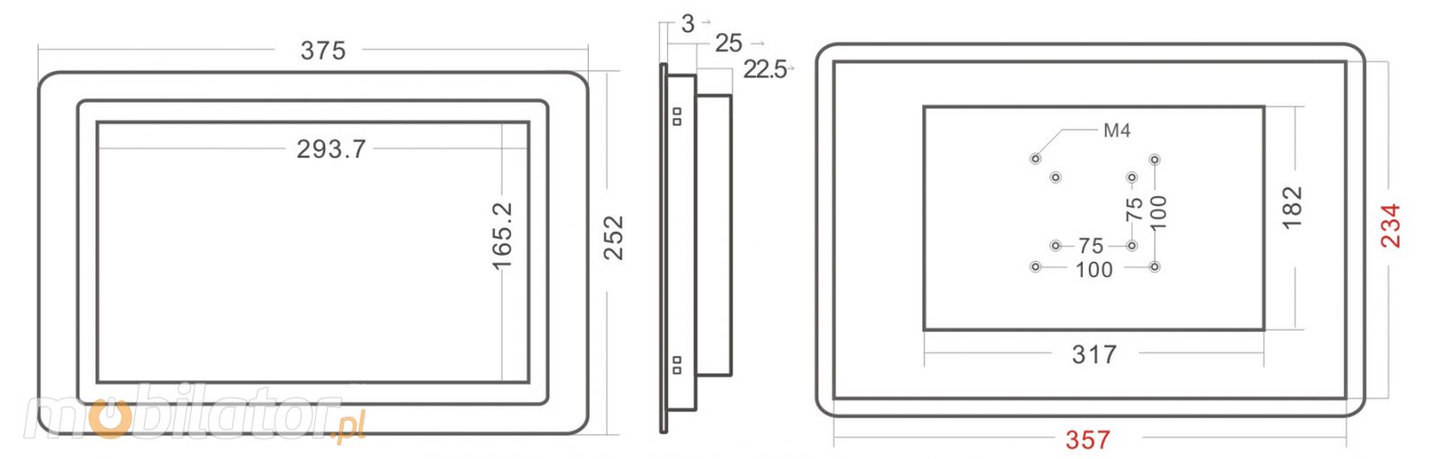 MoTouch 13.3 -  Industrial Monitor with IP65 on front cover capacitive 13.3 LED mobilator.pl New Portable Devices DVI VGA HDMI