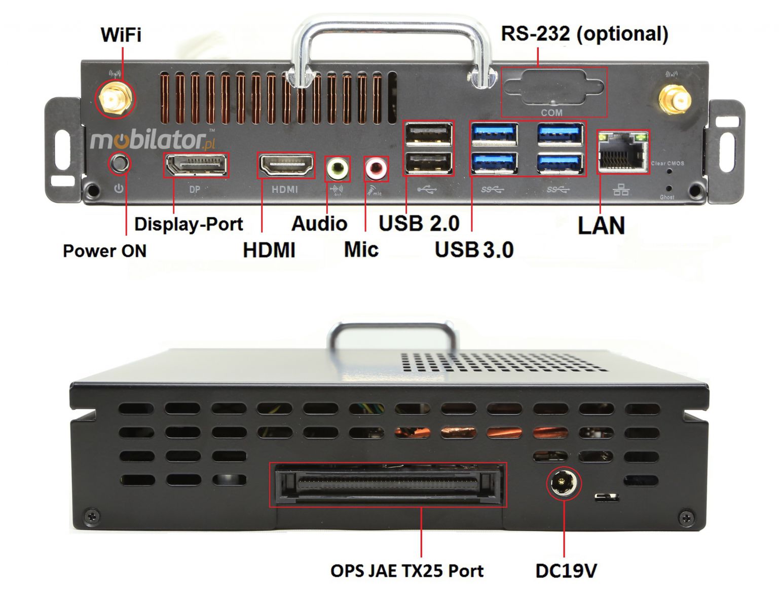 Strengthened Industrial Computer  connectors WIFI Wi-Fi HDMI Display-port DP USB 3.0 LAN DC 19 V