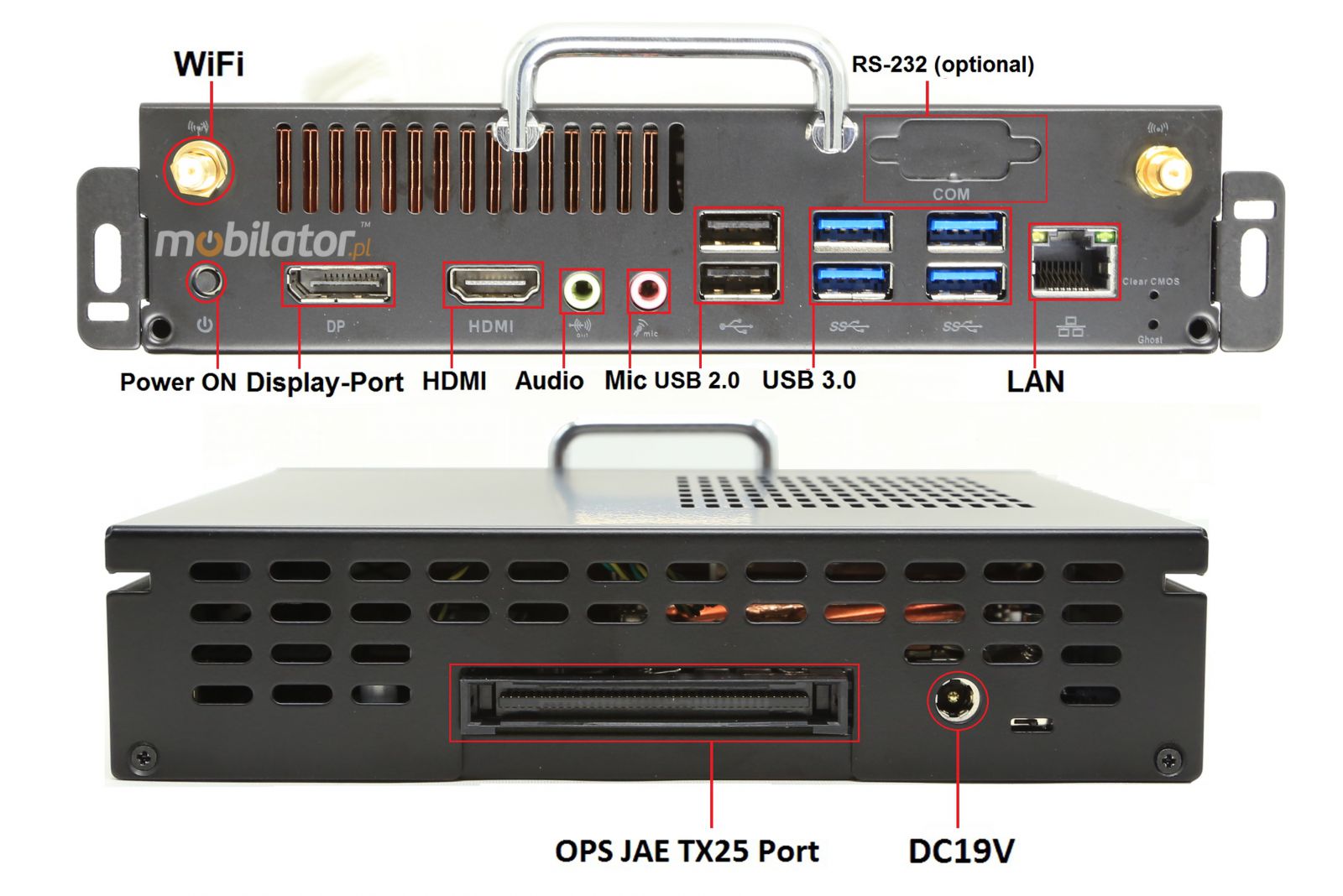 Strengthened Industrial Computer  connectors WIFI Wi-Fi HDMI Display-port DP USB 3.0 LAN DC 19 V
