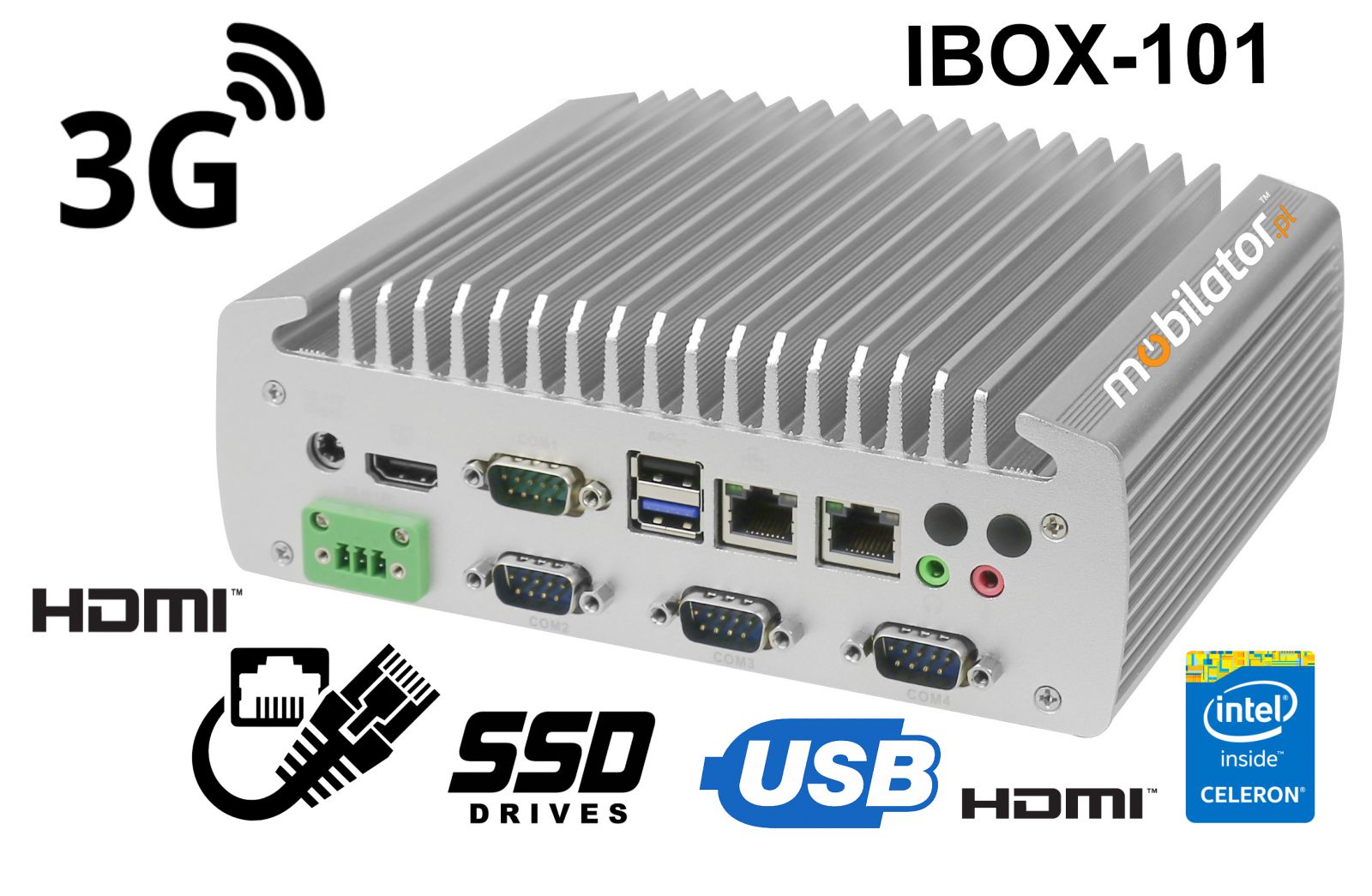 IBOX-101 Industrial computer for warehouse applications with WiFi 3G 4G 6x COM module