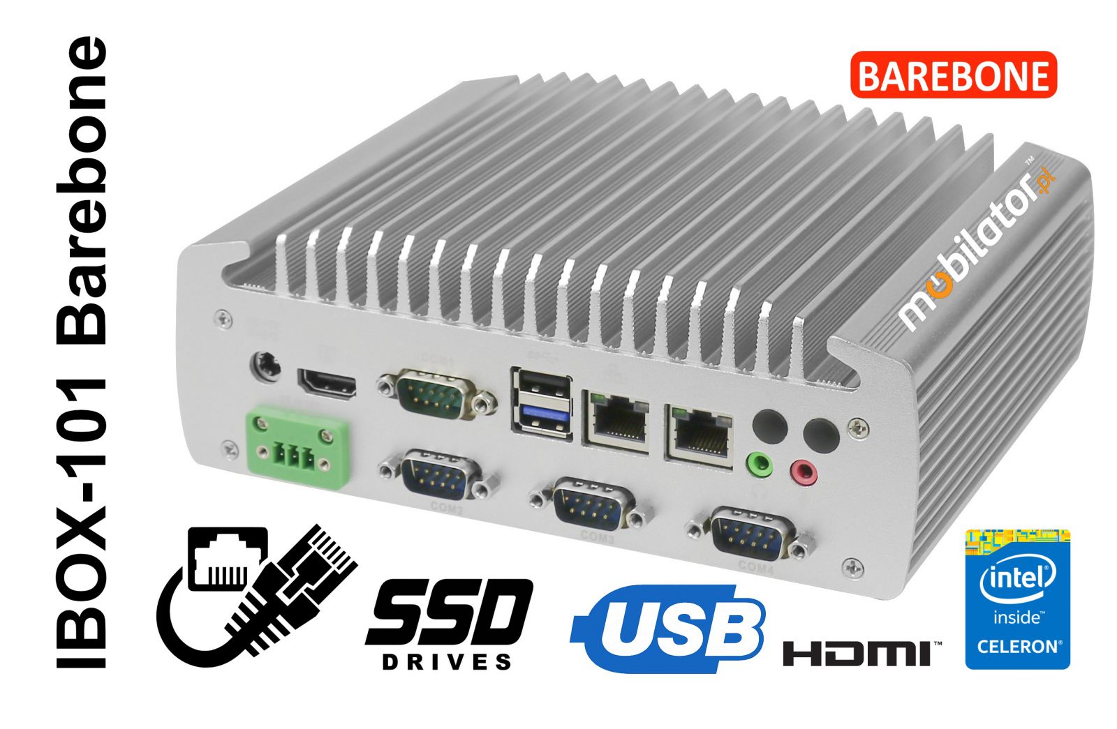 IBOX-101 Industrial computer for warehouse applications with WiFi 3G 4G 6x COM module