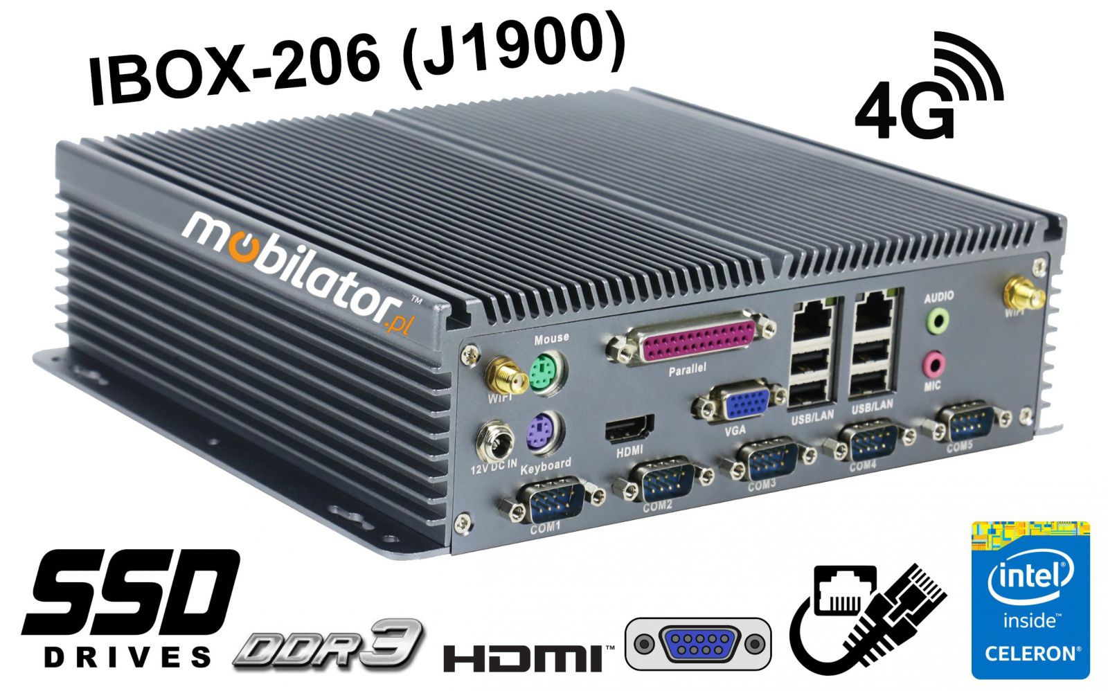 IBOX-206 Industrial computer for warehouse applications with WiFi 3G 4G 6x COM module