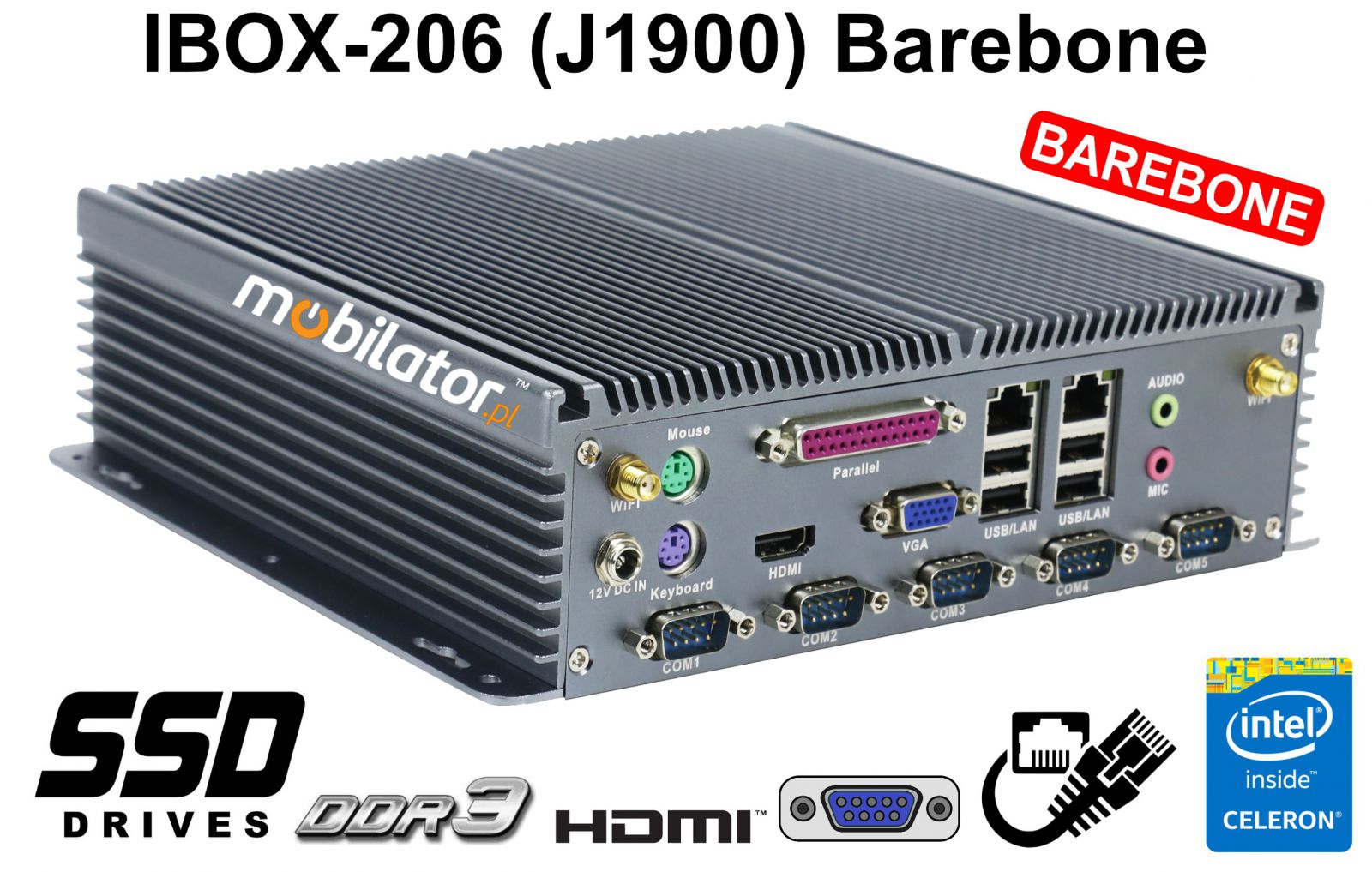 IBOX-206 Industrial computer for warehouse applications with WiFi 3G 4G 6x COM module
