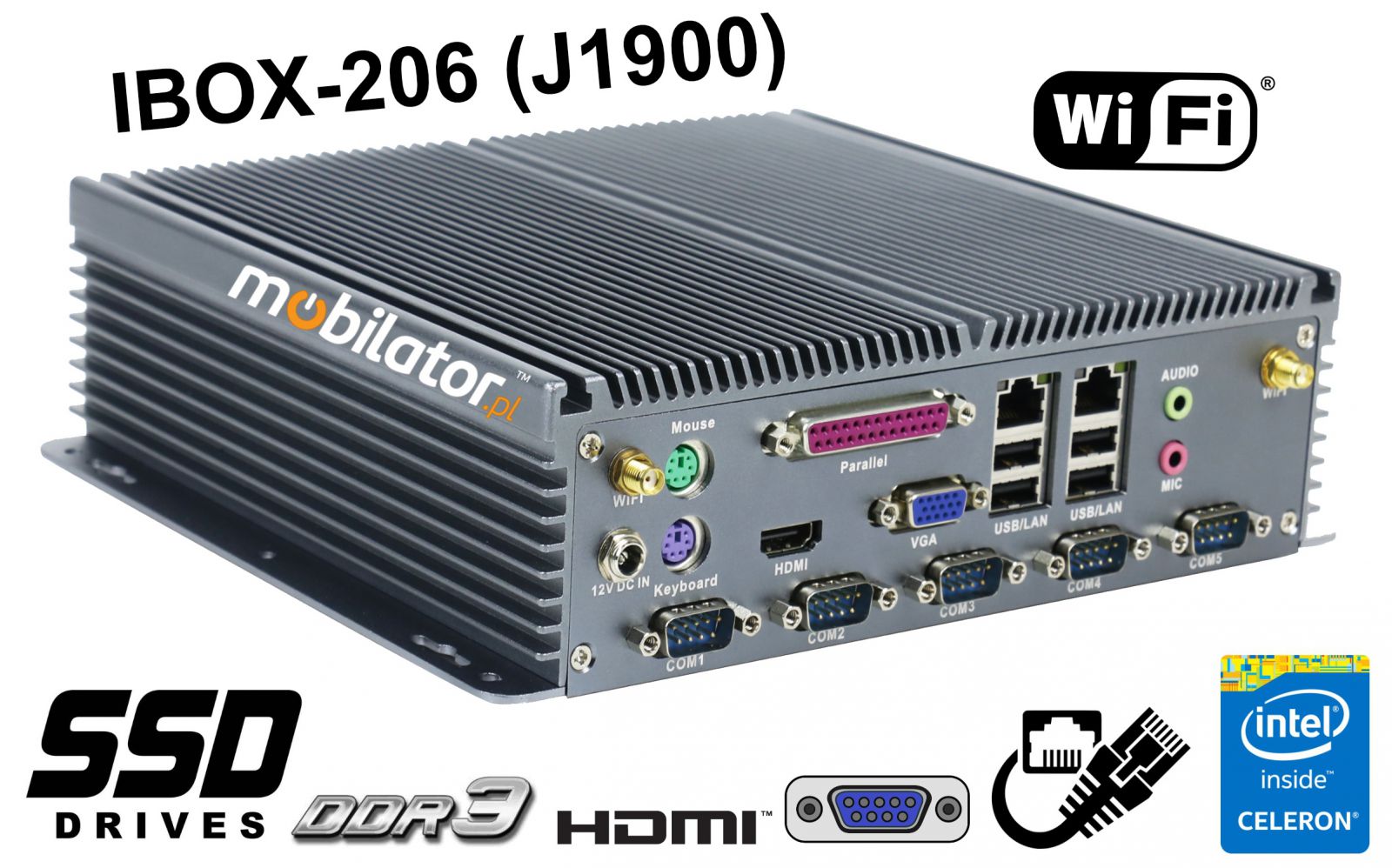 IBOX-206 Industrial computer for warehouse applications with WiFi 3G 4G 6x COM module