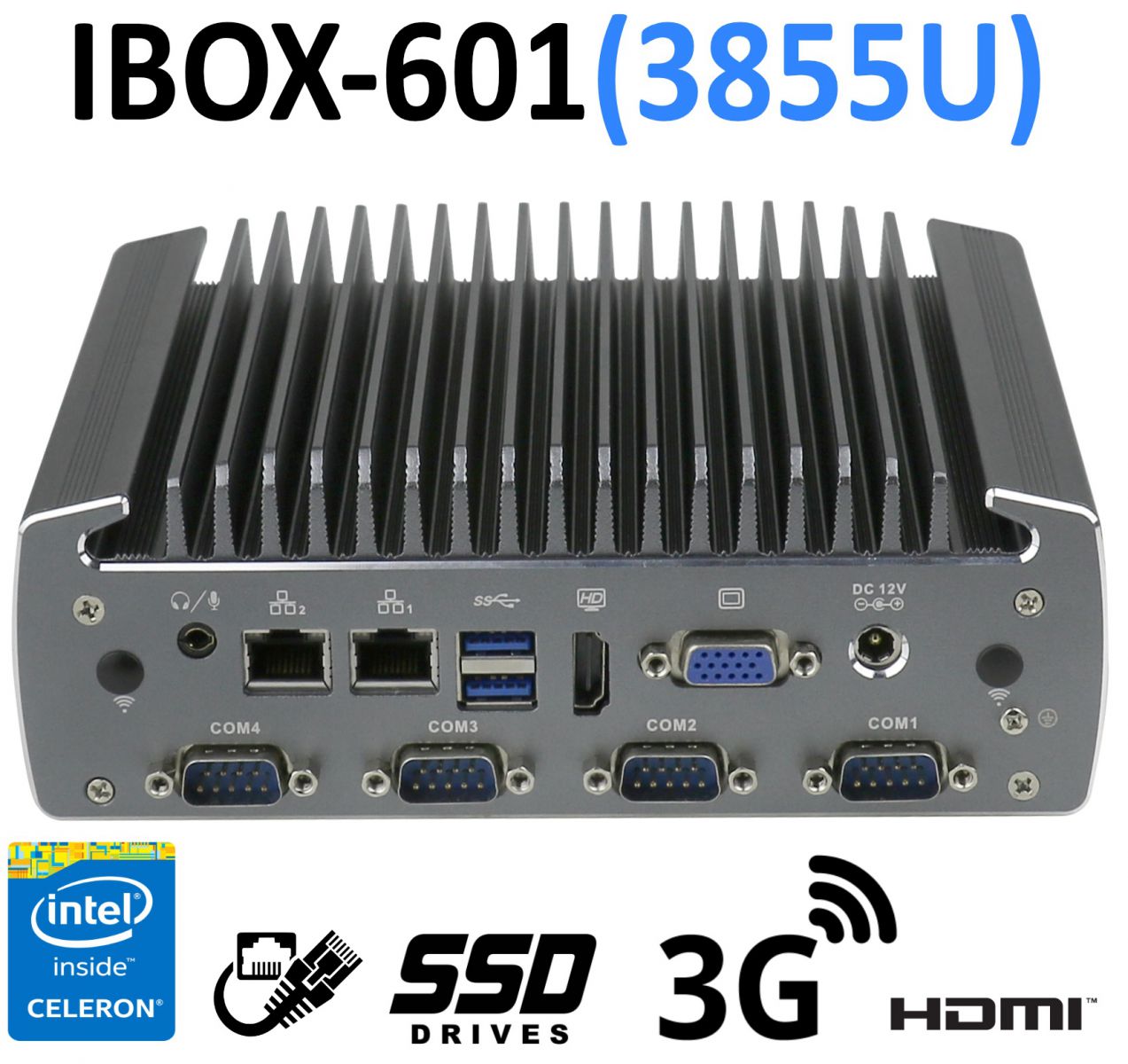Industrial small mini PC (VGA + HDMI) with reinforced housing and passive cooling
