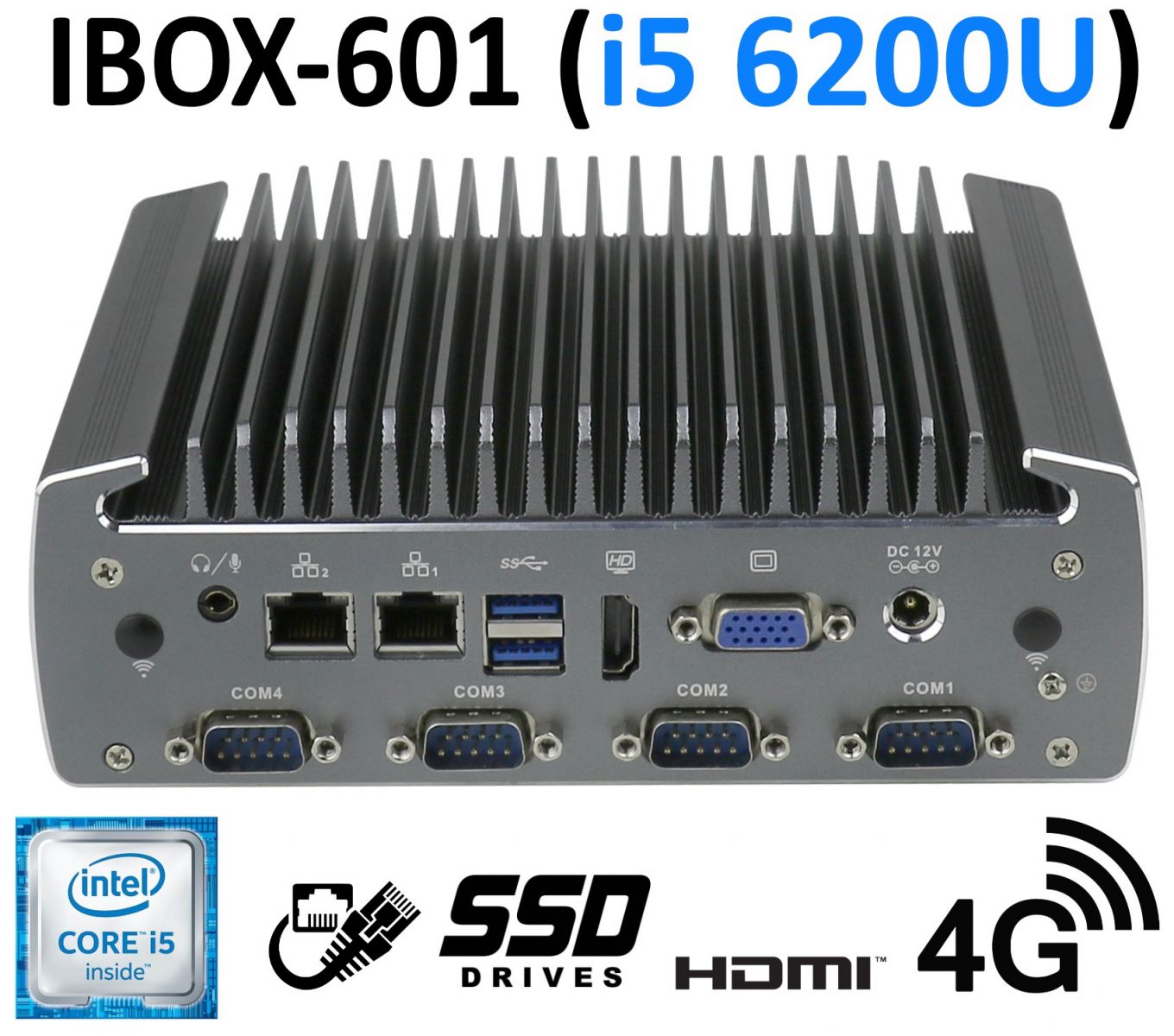 Industrial small mini PC (VGA + HDMI) with reinforced housing and passive cooling