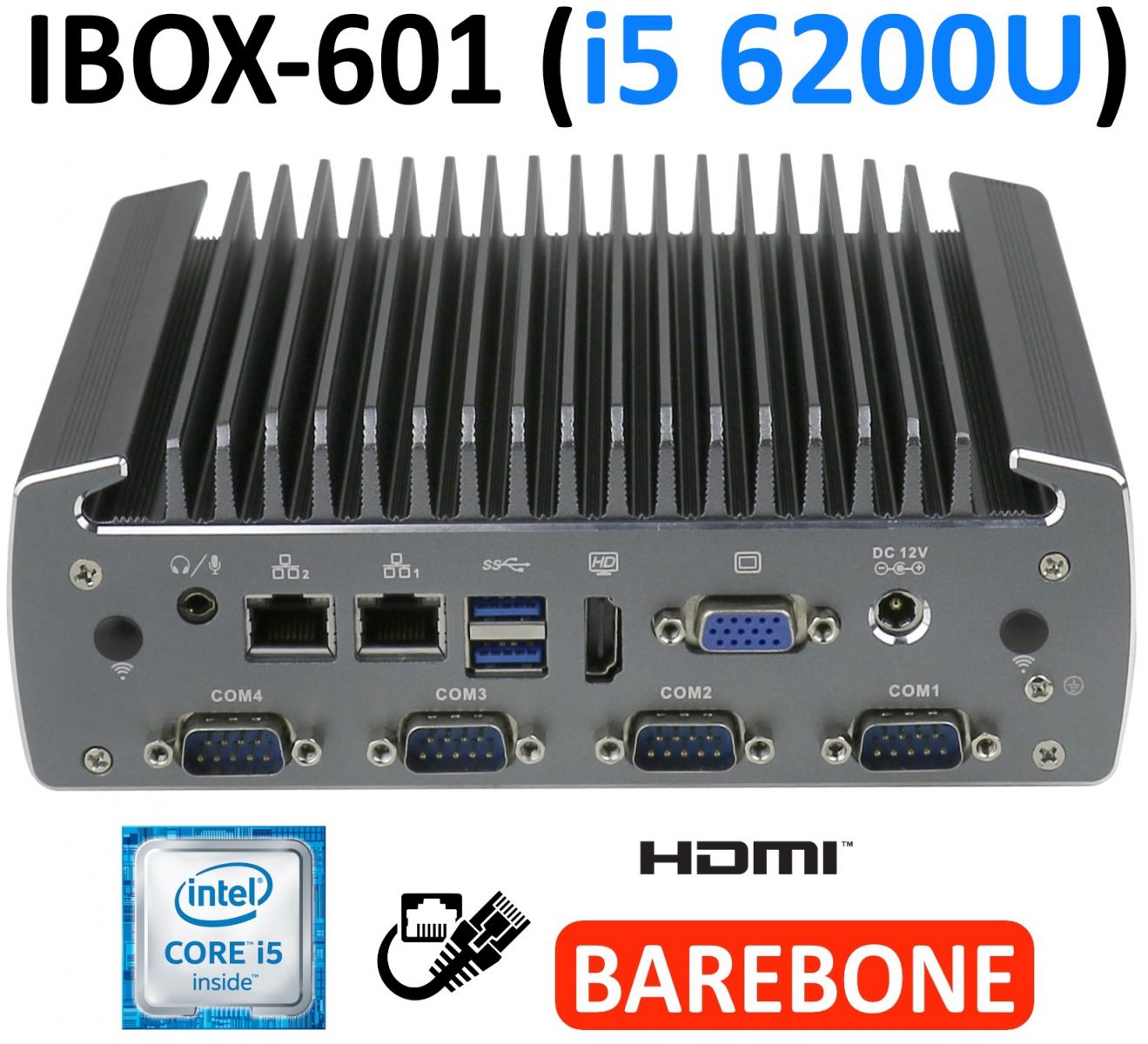 Industrial small mini PC (VGA + HDMI) with reinforced housing and passive cooling