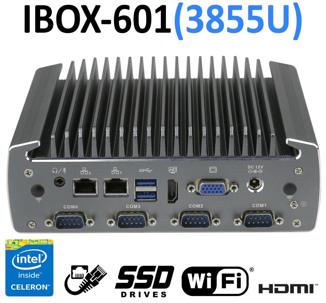 Industrial small mini PC (VGA + HDMI) with reinforced housing and passive cooling