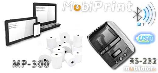 MobiPrint  MP-300 Drukarka termiczna mini drukarka logo mechanizm Interfejs USB Bluetooth RS232 Mobilna Drukarka mobilator.pl windows android  New Portable Devices