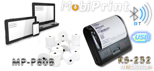 MobiPrint  MP-P80B Drukarka termiczna mini drukarka logo mechanizm Interfejs USB Bluetooth RS232 Mobilna Drukarka mobilator.pl windows android  New Portable Devices
